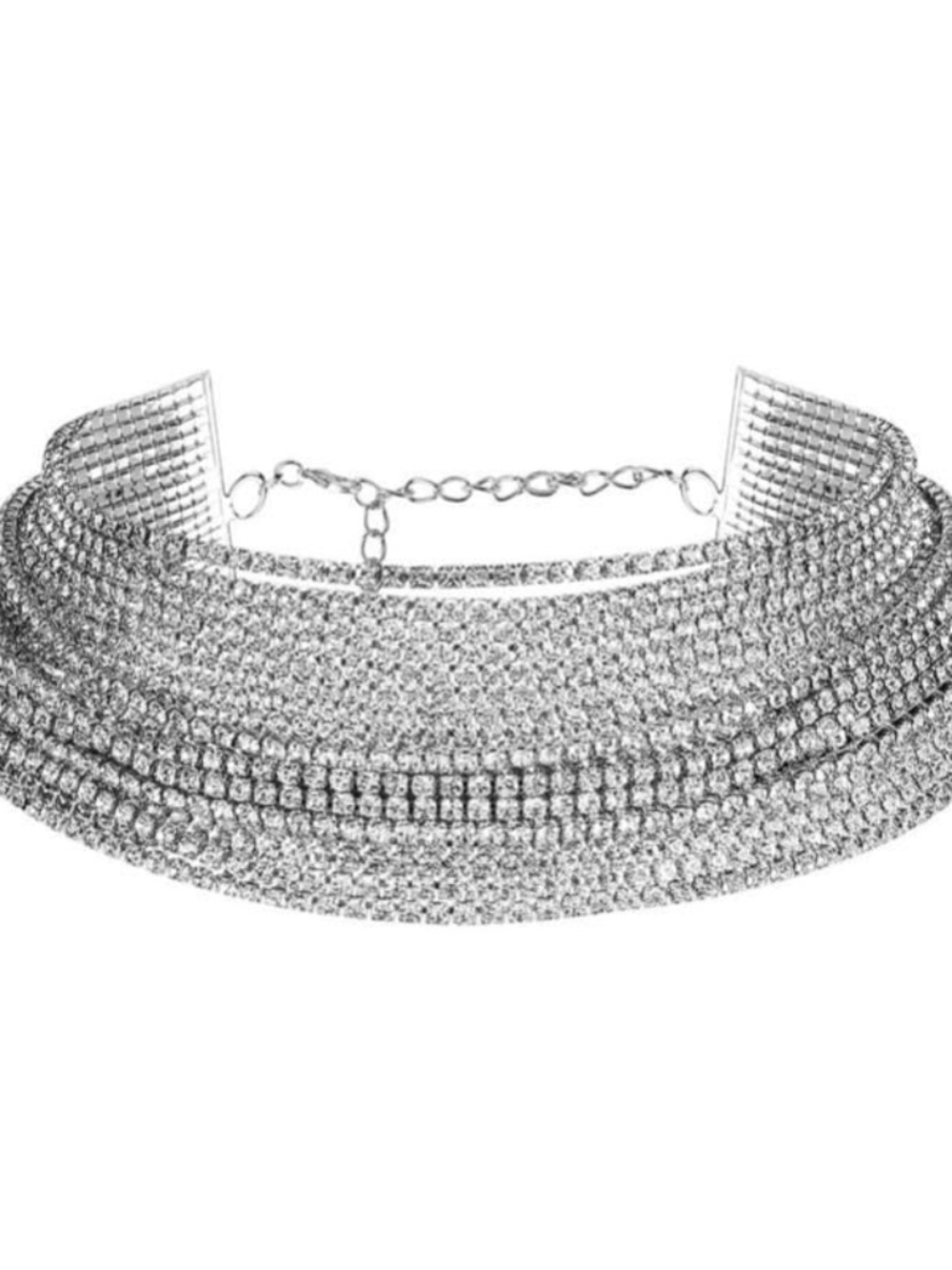 Womens Silver Multi-Strand‎ Crystal Design Choker Necklace - Picture 2 of 3